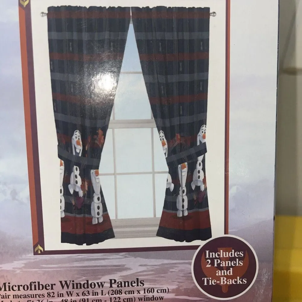 Disney Frozen II Olaf on Plaid Window Curtain 2-Panels Drapes Set, 82